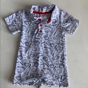 Baseball Print Romper 6M White and Red